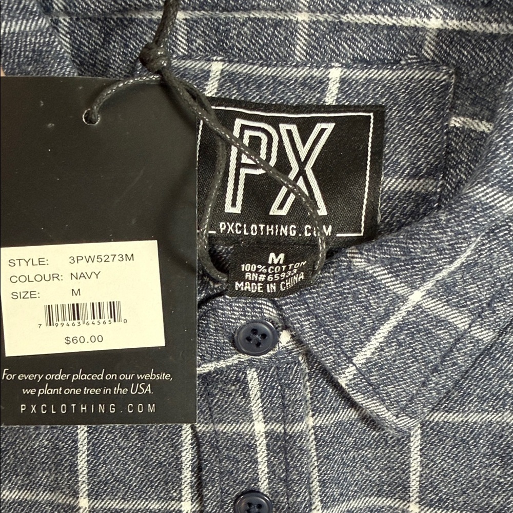 Men's PX Navy Blue Plaid Long-Sleeve Button-Down Shirt - Picture 2 of 6